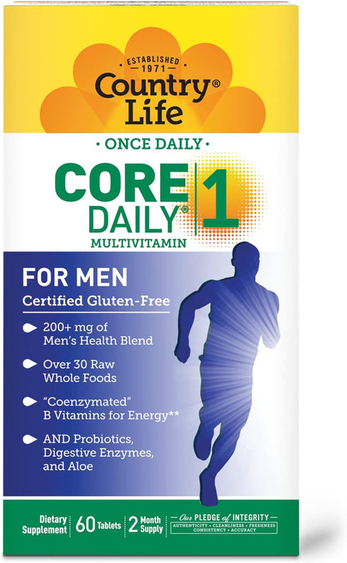 Country Life Core Daily-1 for Men, Multivitamin with Probiotics, 60 Tablets