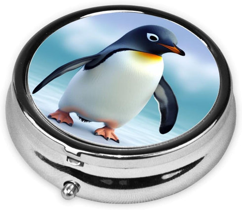 NBSKSDLK 3 Cute Penguin Pill Box with Mirror Compartment Decorative Pill Case for Purse or Pocket Small Round Pill