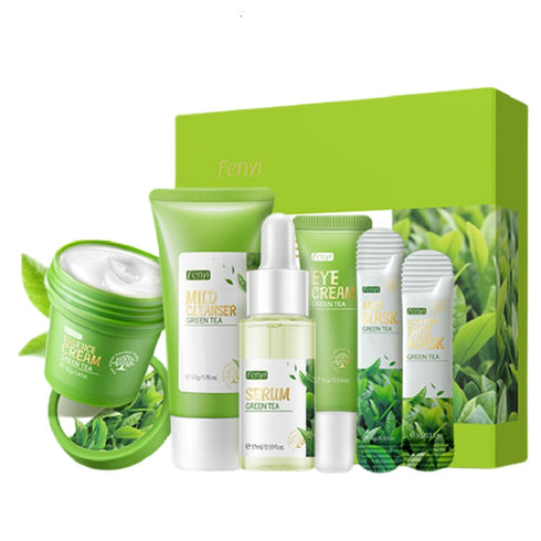 Green Tea Skincare Set, 19-In-1 Gift Set with Natural Extracts, Cleanser, Face Serum, Cream, Eye Cream & Facial Mask