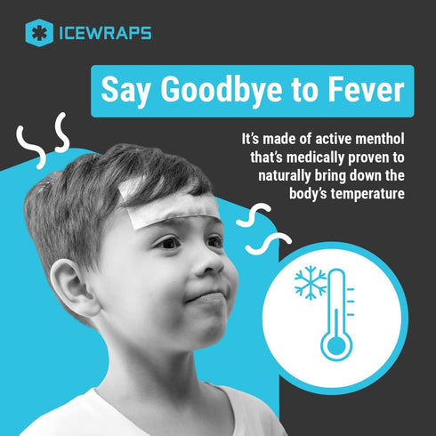 ICEWRAPS Fever Patch for Kids - Cooling Patches for Adults Or Kids - Migraine Gel Sheets - Headache Patches Pack of 15