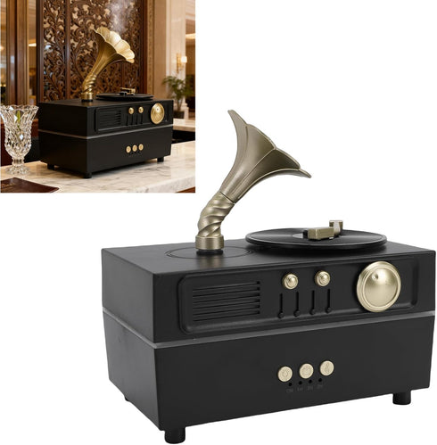 Retro Aromatherapy Humidifier, Unique USB Bluetooth Gramophone Style Vintage Oil Diffuser Cool Mist Machine for Home