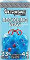 Ultrasac Blue Recycling Bags, 33 Gallon, 0.9 MIL, Pack of 45 for Recycling, Kitchen, Commercial