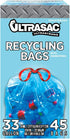 Ultrasac Blue Recycling Bags, 33 Gallon, 0.9 MIL, Pack of 45 for Recycling, Kitchen, Commercial