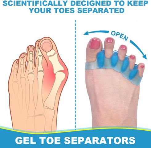 ROOCKE 4 Pcs Gel Toe Spacers - Hammer Toe Bunion Corrector for Men, Big Toe Spreaders, Yoga Toe Separators