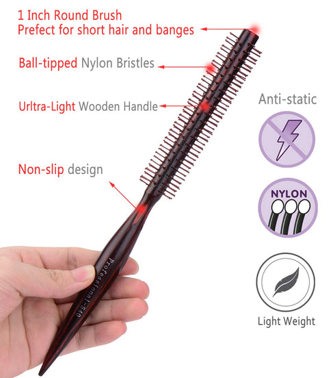 PERFEHAIR Small Mini Round Hair Brush with Nylon Bristles for Short Hair Blow Drying