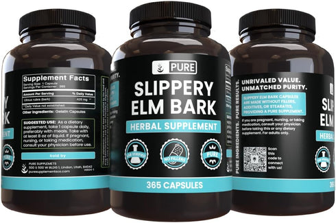 Pure Original Ingredients Slippery Elm Bark, 365 Capsules, No Fillers, Always Pure, Lab Verified