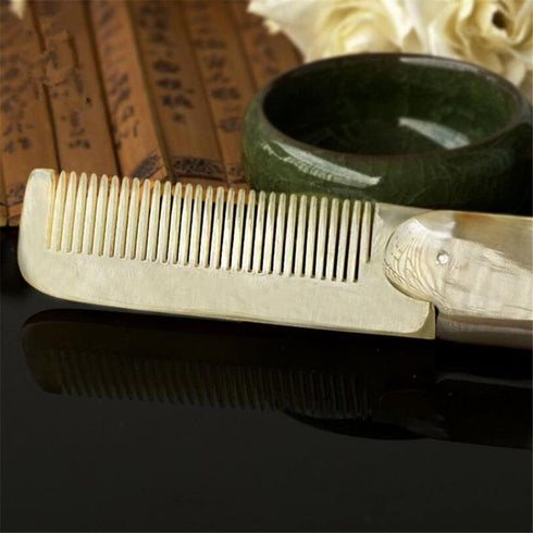 2Pcs Brown Yak Horn Comb, Foldable Portable Hairdressing Tool for Moustache Beard Styling, Hair Care