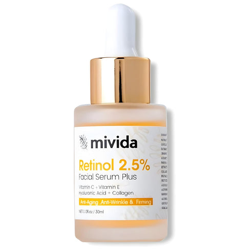 mivida Firming 2.5% Retinol Serum for Face with Hydrating Hyaluronic Acid, Vit C, E for Wrinkle Soothing & Dark Spots