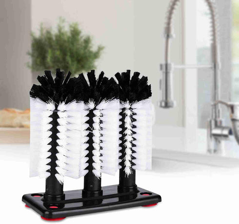 MUNEFE 3 Brush Cleaner, Water Bottle Cleaner Brush, Glass Cup Washer with Suction Cup Base Brush for Kitchen Sink Home