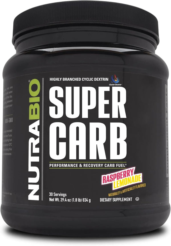 NutraBio Super Carb Powder, Complex Carbohydrate Supplement with Cluster Dextrin & Electrolytes, Raspberry Lemonade, 30