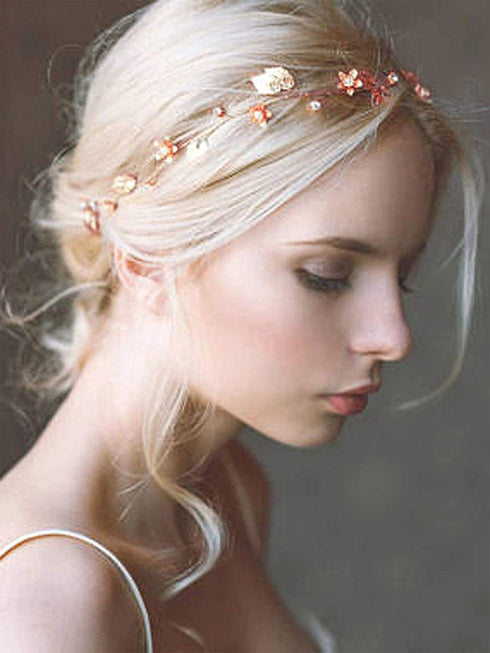 Yean Bride Wedding Hair Vine Headband, Gold Leaf Bridal Accessories for Women (Rose Gold)