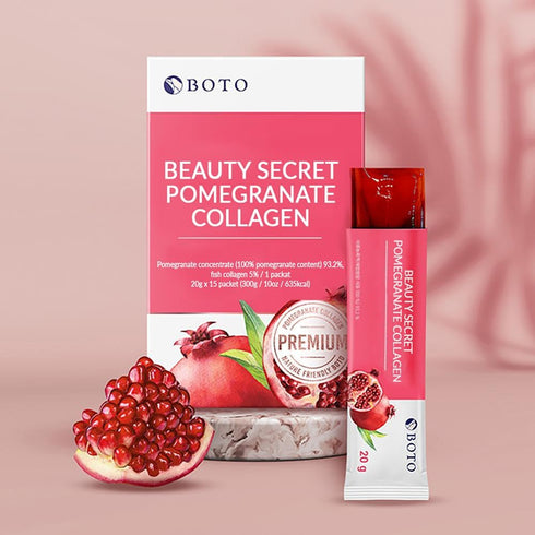 BOTO Beauty Secret Pomegranate Collagen 20g, Korean Beauty Collagen Jelly Stick, Low Molecular Fish Collagen, 15 Packs