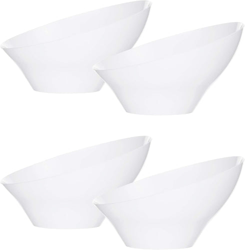 PLASTICPRO Disposable Angled Plastic Bowls, Small Round Serving Bowl, Elegant White for Parties, Pack of 8