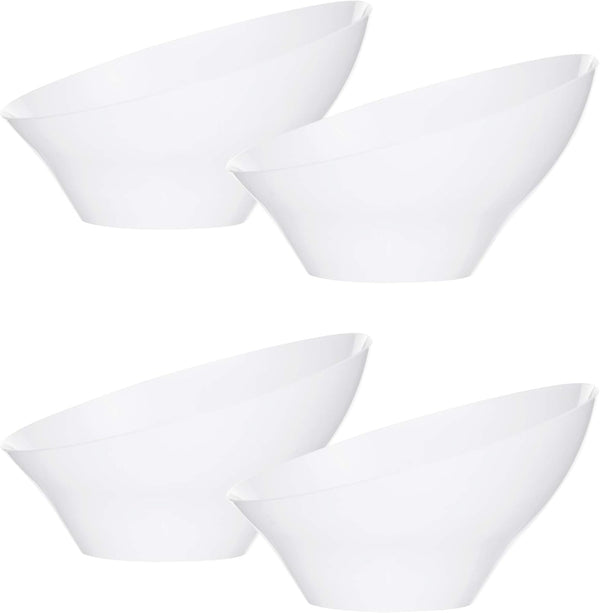 PLASTICPRO Disposable Angled Plastic Bowls, Small Round Serving Bowl, Elegant White for Parties, Pack of 8