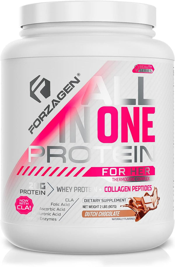 Forzagen All in One Protein for Her, Women’s Protein Powder with Multi Collagen Peptides, Dutch Chocolate, 30+ Servings