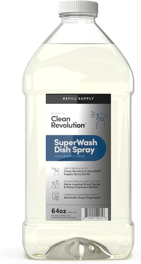 Clean Revolution Dish Spray, Powerful Formula, Fragrance Free, 64 Fl Oz, Compatible with Dawn Powerwash Sprayers