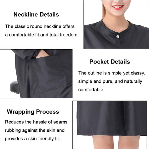 KAHOT Professional Barber Smock Stylist Jacket Cosmetology Uniform Hairdressing Cape Workwear Coveralls (Black, XL)