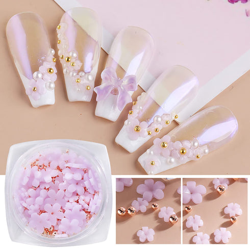 SILPECWEE Light Change Flower Nail Charms, 3D Gold and Silver Caviar Nail Art Jewelry for Acrylic Nails DIY