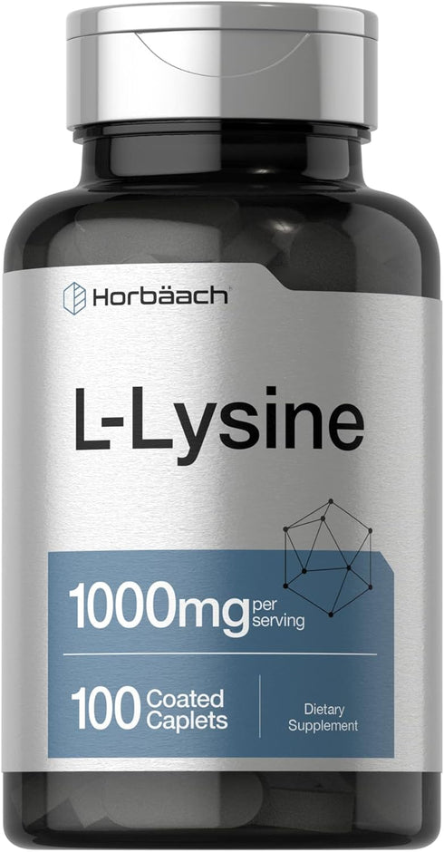 Horbaach L-Lysine 1000mg | 100 Coated Caplets | Free Form Dietary Supplement | Vegetarian, Non-GMO, Gluten Free