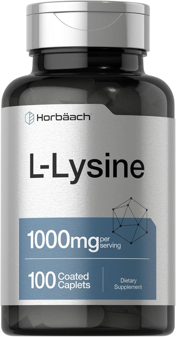 Horbaach L-Lysine 1000mg | 100 Coated Caplets | Free Form Dietary Supplement | Vegetarian, Non-GMO, Gluten Free