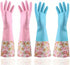 KINGFINGER Rubber Latex Waterproof Dishwashing Gloves, 2 Pair Medium Long Cuff Household Cleaning Gloves