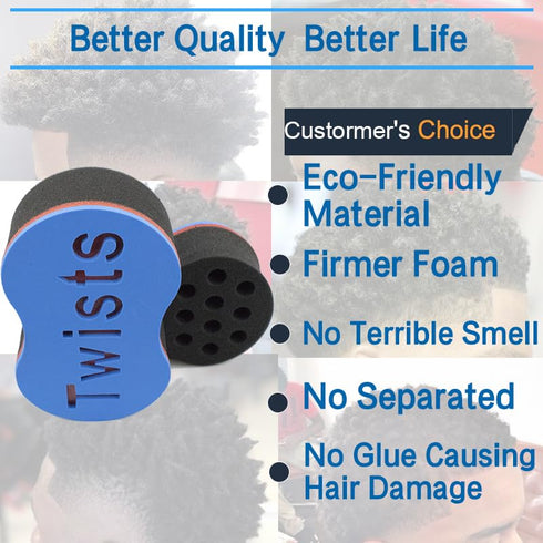 Twist Hair Sponge Brush - Curl Sponge Big Holes for Women and Men Dread Foam Afro Curling Loc Brush (3 Pcs)
