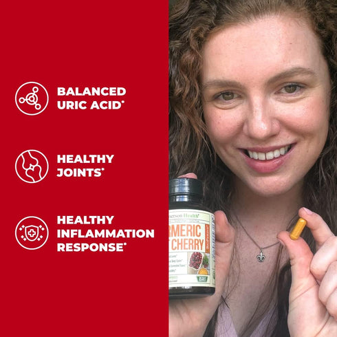 Turmeric Curcumin & Tart Cherry Extract Capsules with Black Pepper & Organic Tumeric. Tart Cherry Capsules Aid Uric Acid Balance, Joint Health, Muscle Health & Sleep. 600mg 10:1 Tart Cherry Extract