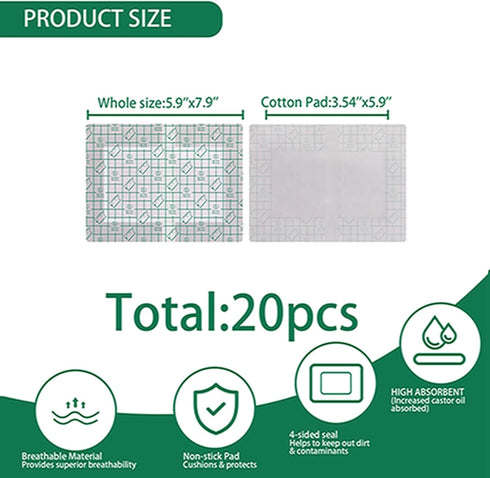 Pack 20 5.9x7.9in(15x20cm)Self-Adhesive Inflammation Waterproof Castor Oil Patches Wrap, Pcs Organic Cotton Patch