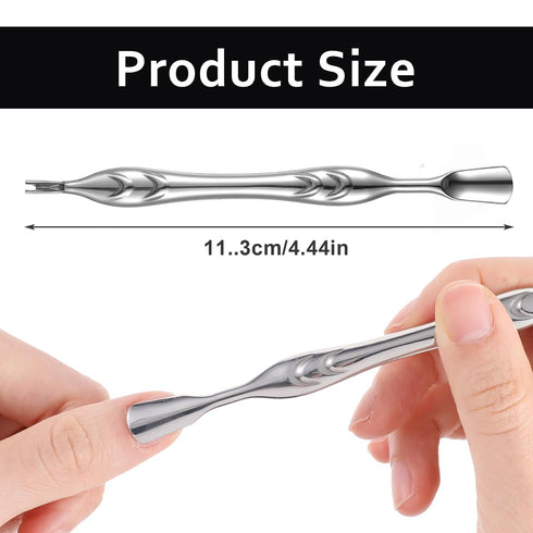 Stainless Steel Cuticle Pusher with Fork - Dual Head Cutter Trimmer Remover, 2-in-1 Anti-slip Nail Care Tool