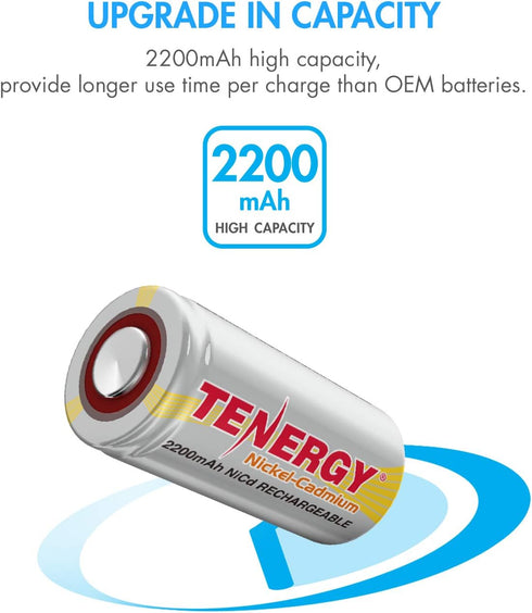 Tenergy 2200mAh 15 Pack SubC NiCd Flat Top Rechargeable Battery (No Tabs)