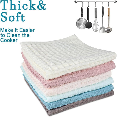 6 Pack Waffle Weave Dish Cloths - 13x13 Inch 100% Cotton Kitchen Towels for Washing Dishes (Mixed Colors)