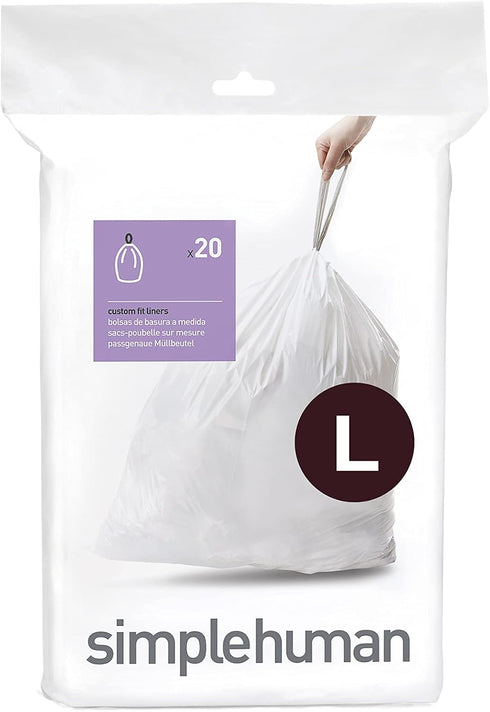 simplehuman Code L Custom Fit Drawstring Trash Bags in Dispenser Packs, 20