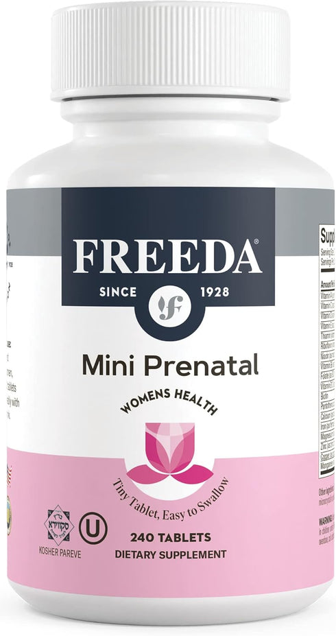 Mini Prenatal Vitamin FREEDA - Kosher Prenatals - Tiny Easy to Swallow Tablets - 240 Count