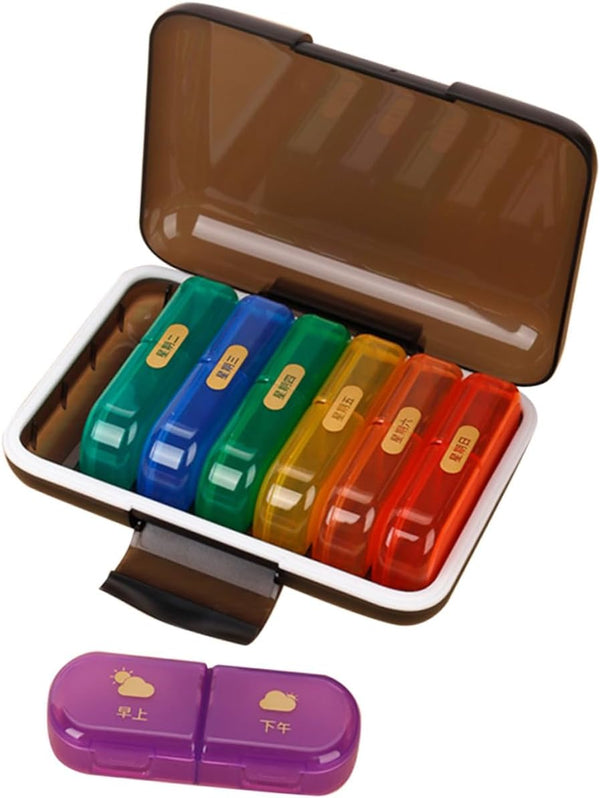 IDEANATEGRATE Weekly Pill Organizer 7-Day Multi-Grid Medicine Case with Black Shell, Portable Travel