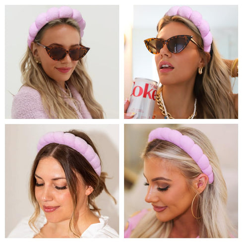 Spa Headbands for Washing Face or Makeup, Puffy Terry Cloth Hairband for Women, Skin Care Makeup Accessories (Purple)