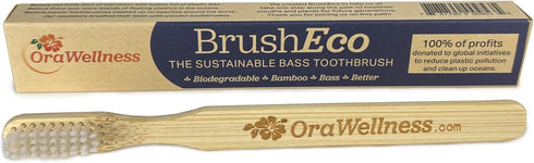Bamboo Toothbrush, Sustainable Biodegradable Wooden Brush with 4 Rows for Polishing Teeth, Healthy Mouth & Gums, BPA