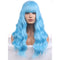 BERON Blue Long Curly Wigs for Women, Light Blue Heat Resistant Synthetic Wig with Bangs for Cosplay