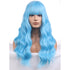 BERON Blue Long Curly Wigs for Women, Light Blue Heat Resistant Synthetic Wig with Bangs for Cosplay
