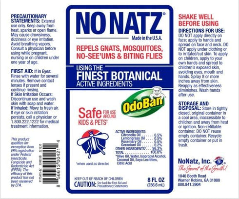 No Natz No Mosquitoz Botanical Bug Repellent, 4 Ounce Spray Bottle, DEET-Free and Non-Greasy