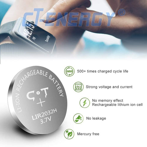 2 Pack 3.7V Lir2032H Rechargeable Coin Batteries for Key Fob,High Capacity 70mAh Lithium 2032 Rechargeable Button Cells Replace 3V Cr2032 Battery