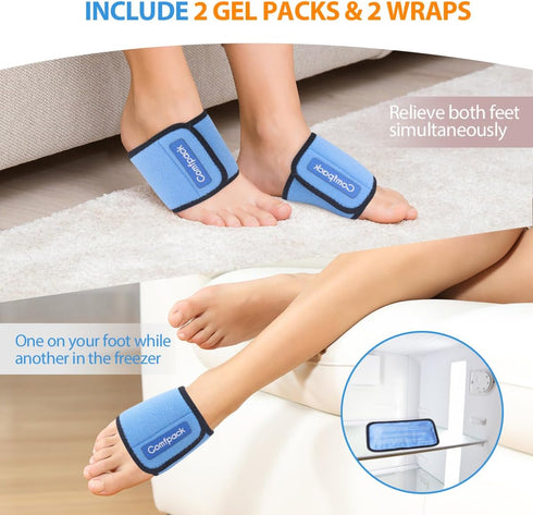 Cold Therapy Wrap with 2 Packs & 2 Sleeves - Reusable Gel Ice Packs for Foot, Wrist, Ankle Pain Relief, Blue