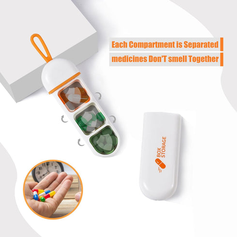 Portable Travel Pill Box, Slim Flat 2 PCS Waterproof Medication Case with 3 Compartments for Young Men Vitamins