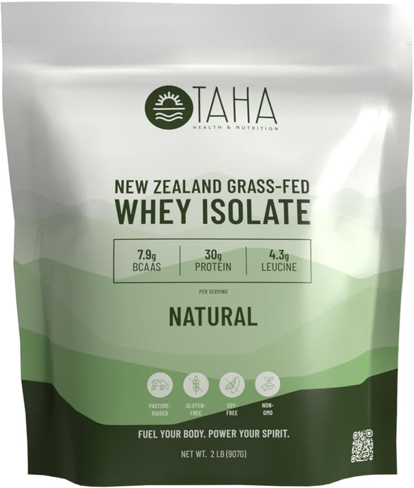 Taha Health & Nutrition Natural Whey Protein Isolate Powder, 30g Protein, 2LB, New Zealand Grass-Fed