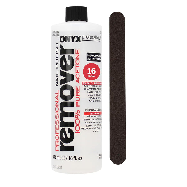 Onyx Professional 100% Pure Acetone Nail Polish Remover Kit, 7 inch Nail File, Maximum-Strength for Gel, Glitter Polish