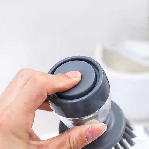Dishwashing Brush with Soap Dispenser - Multi Functional Press Type Kitchen Detergent Brush for Dishwashers and Pans