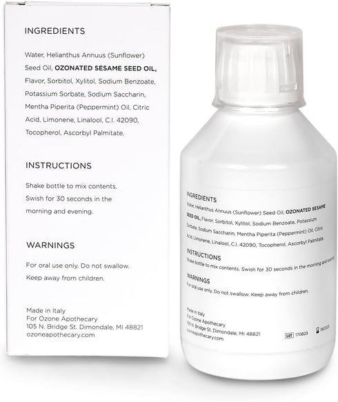 Mouthwash + Tooth Oil 2-in-1 Formula for Oil Pulling, Alcohol and Fluoride Free, Ozone Sunflower Seed Oil with