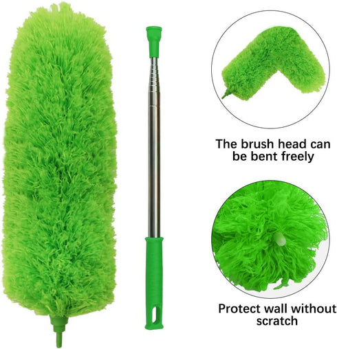DELUX Microfiber Duster, 100 inches Extendable with Bendable Head, Green Cleaning Tool