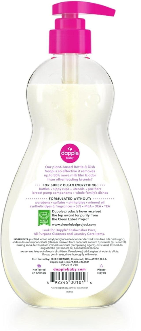 Dapple Baby Bottle and Dish Soap, Lavender, 16.9 Fl Oz (Pack of 3), Plant-Based Hypoallergenic