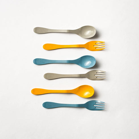 Knork Eco Spoon Set - 12 Piece Plant Based Bamboo Reusable Cutlery, Gray