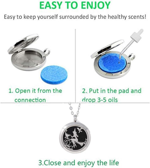 Aromatherapy Essential Oil Diffuser Necklace, Stainless Steel 30MM Magnetic Locket with Refill Pads